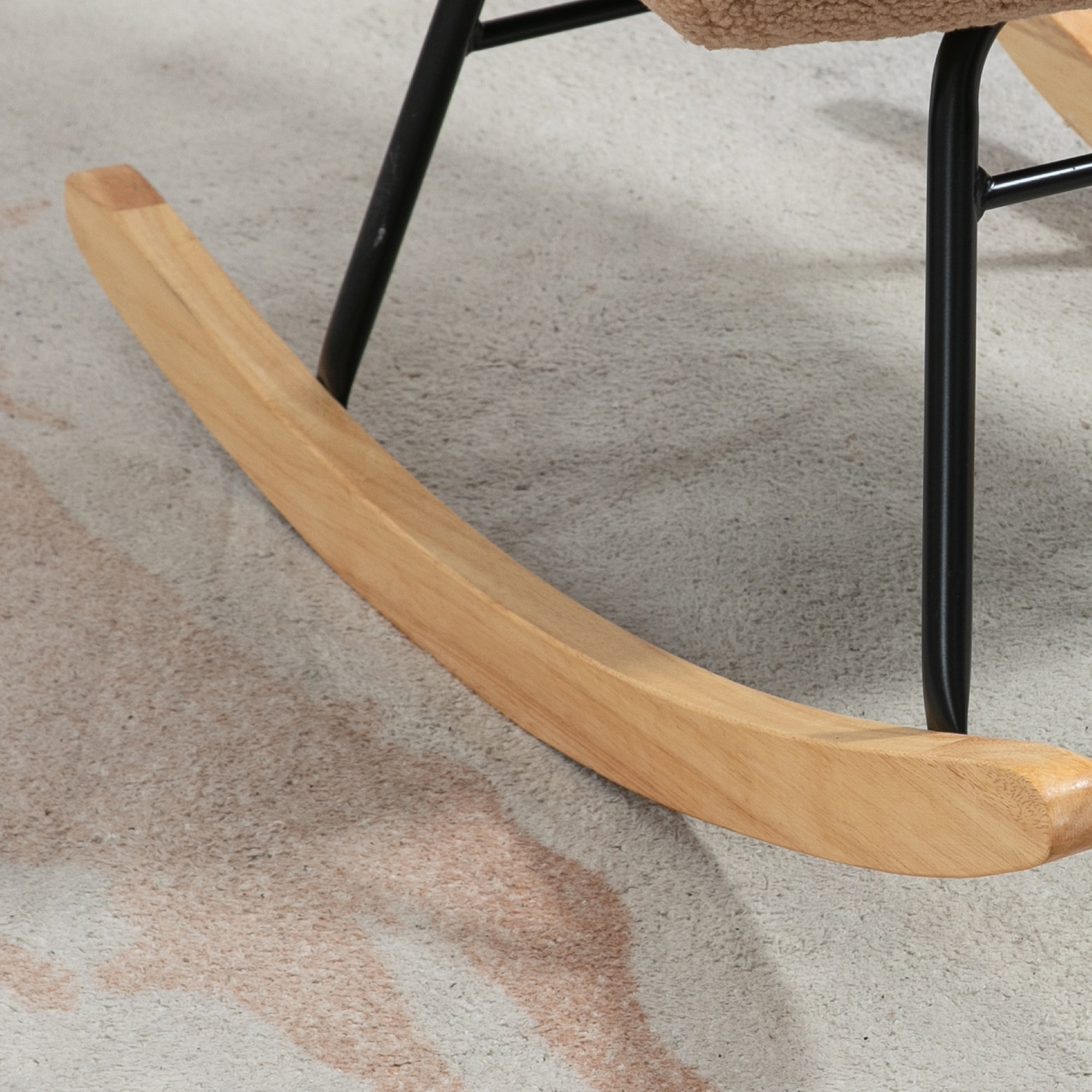 Fauteuil à bascule rocking chair revêtement effet laine bouclée, structure en acier 71 x 98 x 101 cm marron