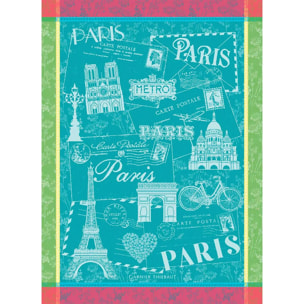 Torchon pur coton motif jacquard vert canard Carte de paris emeraude