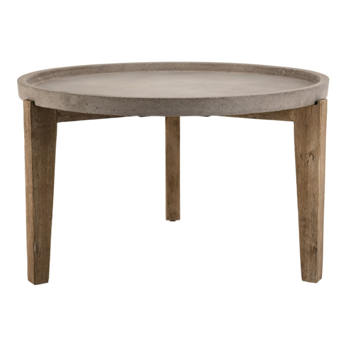 HECTOR - Table basse de jardin ronde béton 81x81 cm pieds en bois acacia