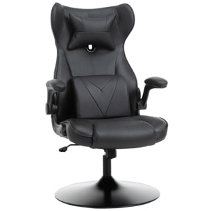 Fauteuil gaming base ronde métal pivotant hauteur réglable coussins noir