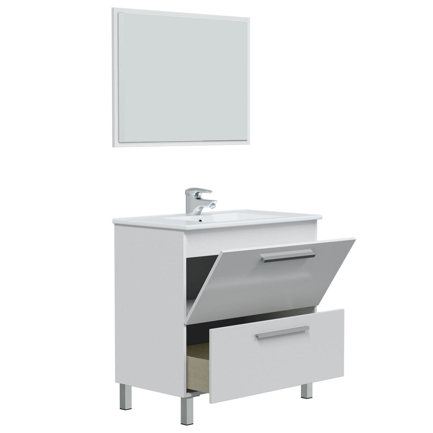 Mueble baño luis 1p1c 80cm color blanco brillo con espejo, sin lavabo