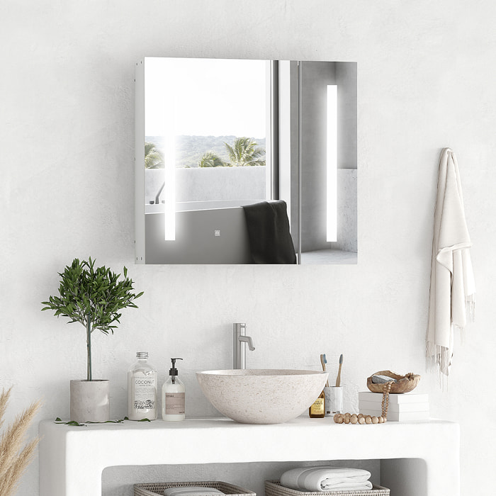 Armoire de toilette miroir lumineux LED 2 portes 3 niv. blanc