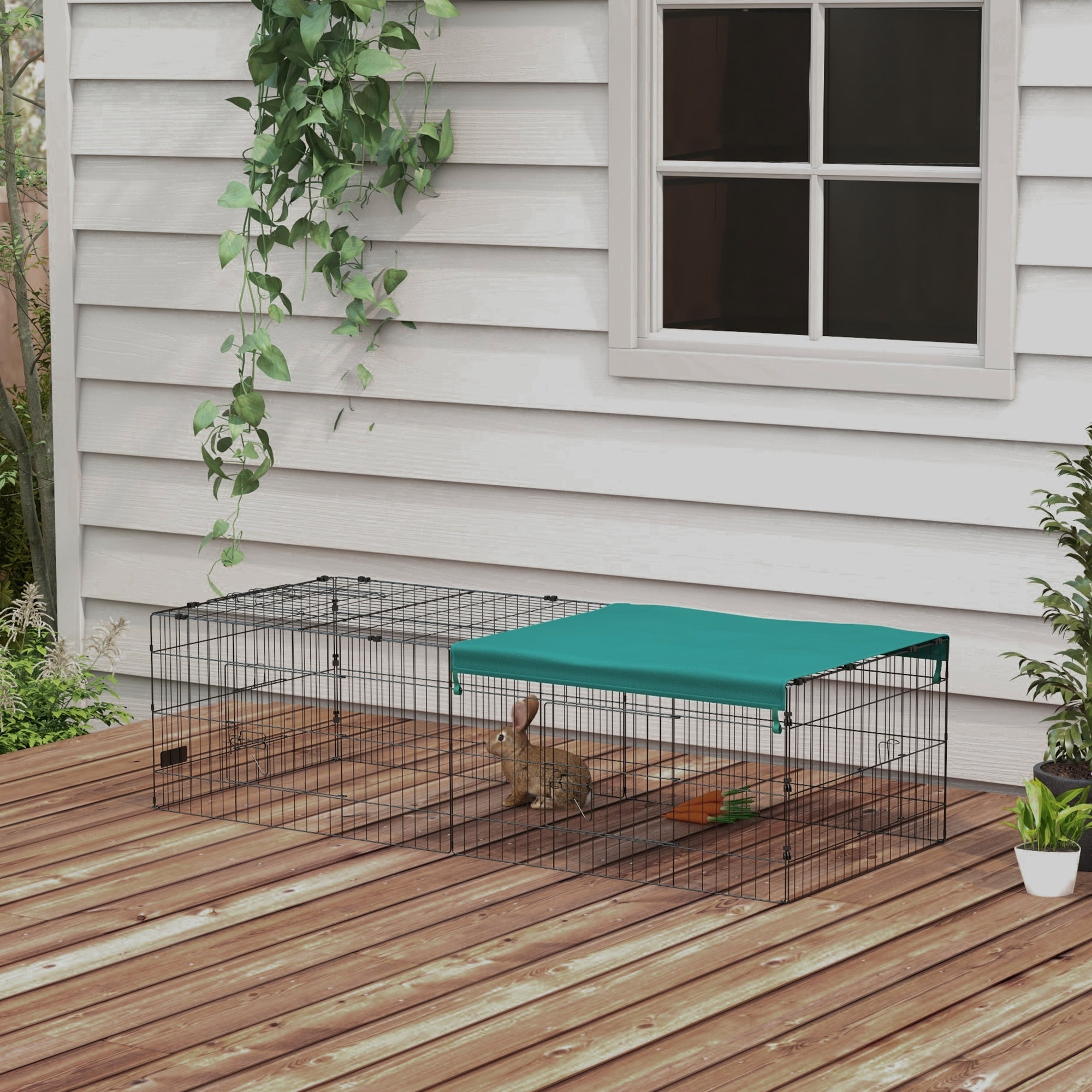 Parc enclos modulable acier avec bache pour lapins rongeurs petits animaux intérieur extérieur 185L x 75l x 50H cm vert