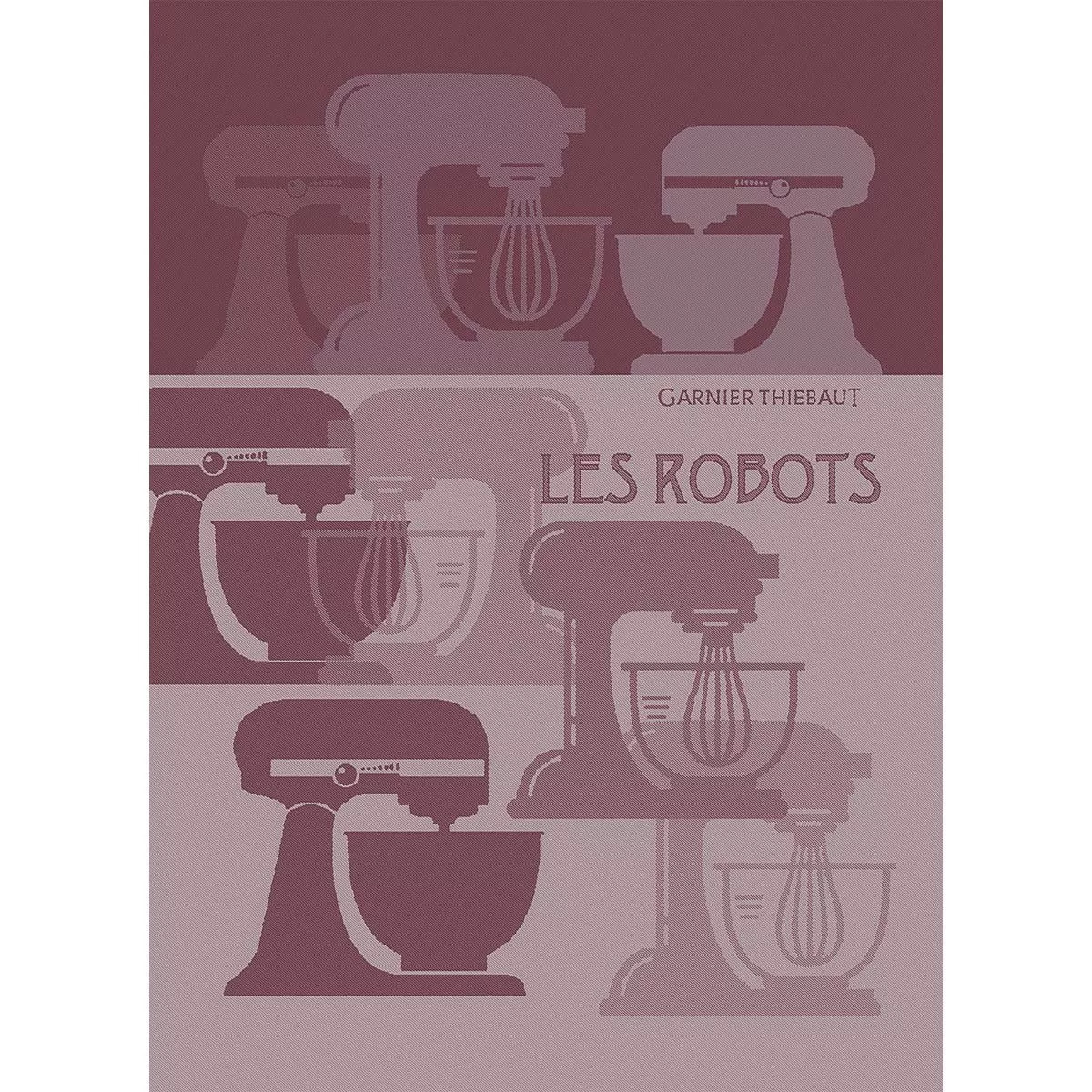 Torchon pur coton motif jacquard rouge Les robots framboise