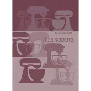 Torchon pur coton motif jacquard rouge Les robots framboise