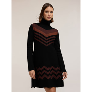 Motivi - Vestido corto de punto con motivo chevron - Negro