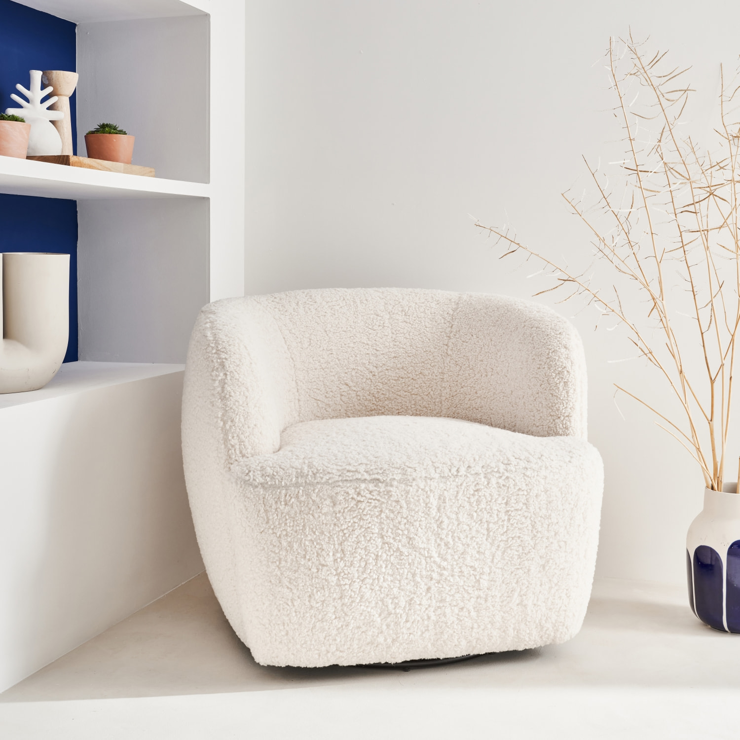 Fauteuil pivotant métal et bouclette LAYA
