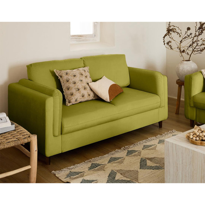 Brooke - canapé 2 places en velours pieds en bois - Vert Olive