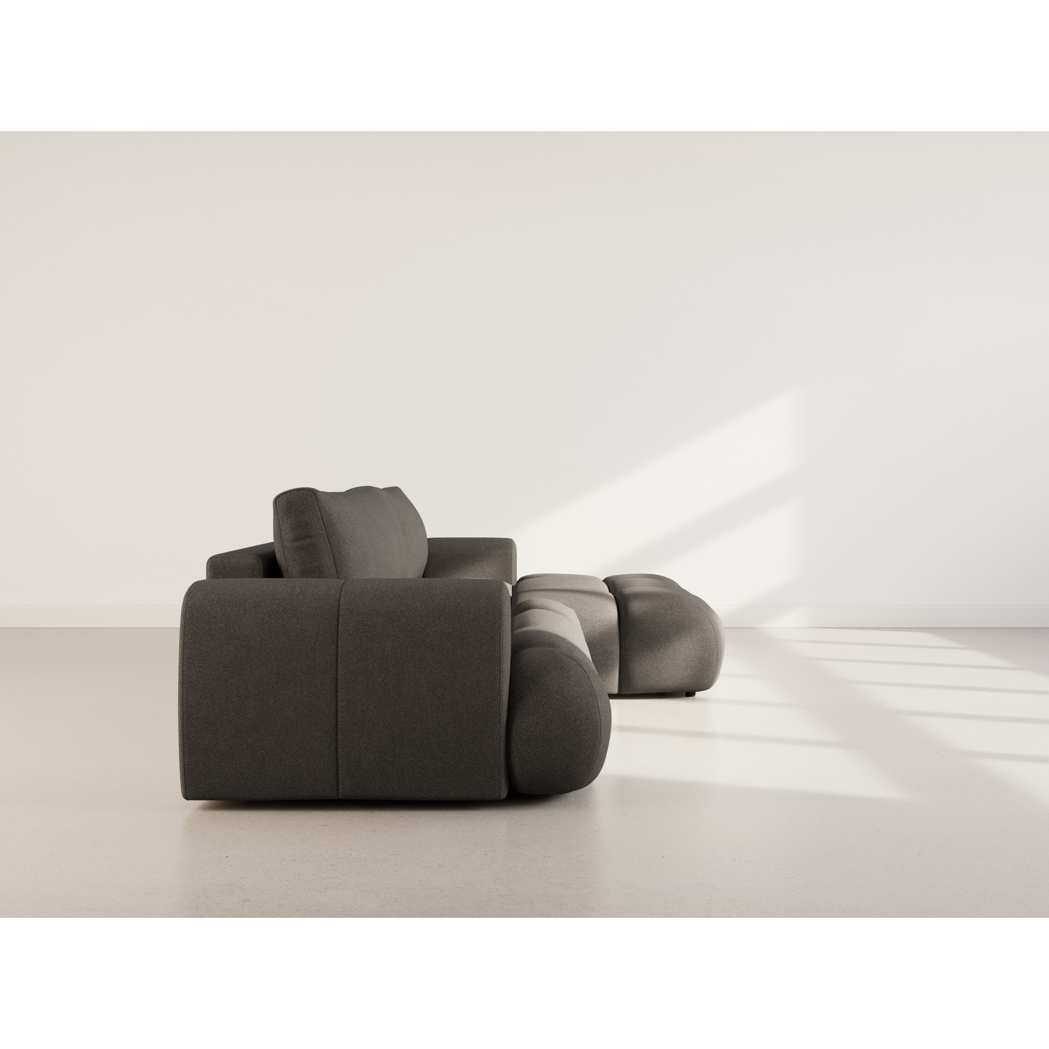 Yulin - Canapé d'angle droit 4 places convertible avec coffre en tissu bouclette - Gris foncé