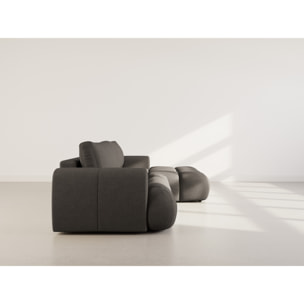 Yulin - Canapé d'angle droit 4 places convertible avec coffre en tissu bouclette - Gris foncé