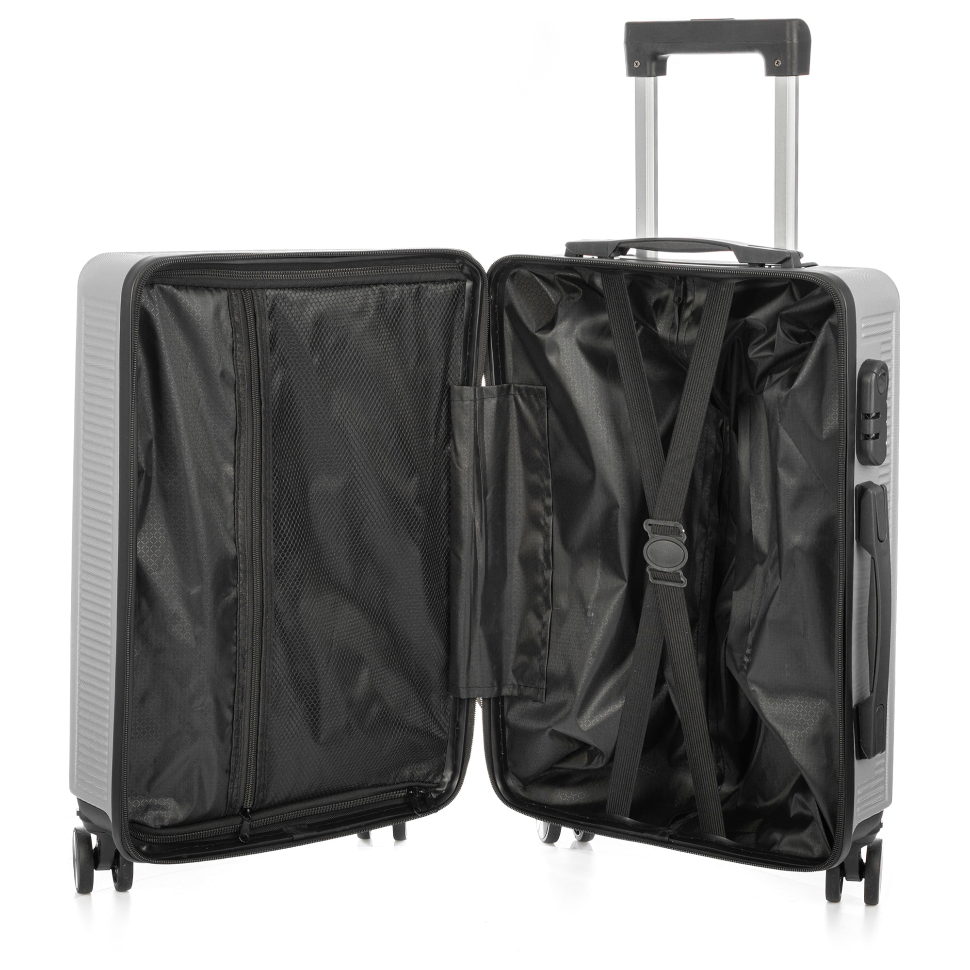 DAM Set di 3 valigie Trolley, realizzate in materiale leggero ABS ad alta resistenza. Chiusura numerica e 4 ruote doppie estraibili e girevoli a 360°. 50x29x76 Cm. Colore: Grigio Chiaro