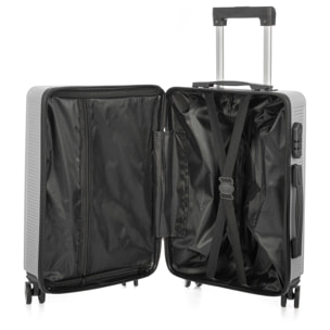 DAM Set di 3 valigie Trolley, realizzate in materiale leggero ABS ad alta resistenza. Chiusura numerica e 4 ruote doppie estraibili e girevoli a 360°. 50x29x76 Cm. Colore: Grigio Chiaro