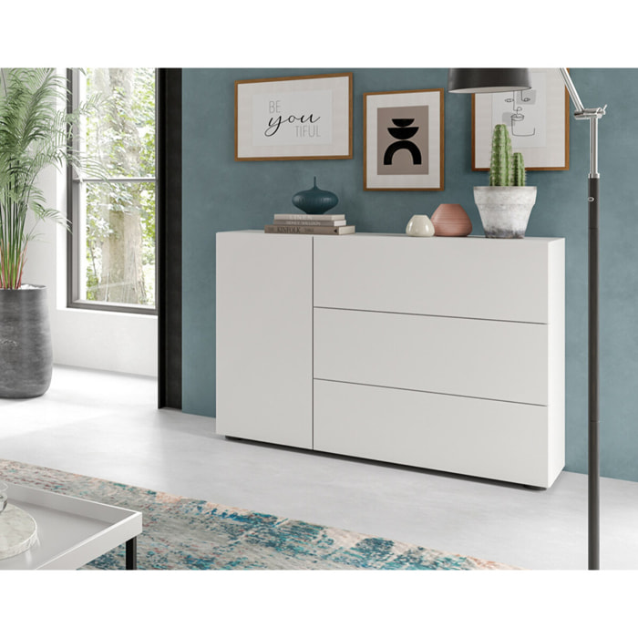 Ned - buffet bas - 3 tiroirs et 1 portes - blanc - 105 cm - Blanc