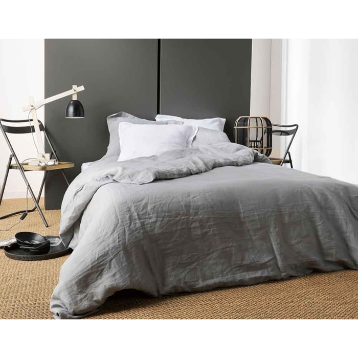 Housse de Couette Unie en Lin - Gris clair