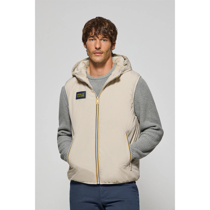 Gilet beige leggero con cappuccio fisso e particolari Polo Club