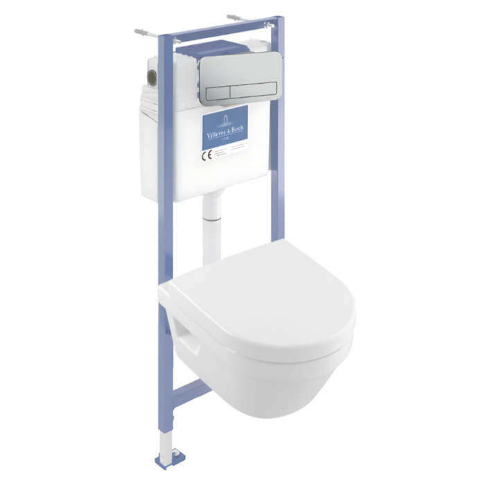 Pack WC sans bride compact Architectura abattant frein de chute + bâti-support Viconnect PRO + plaque chromé mat