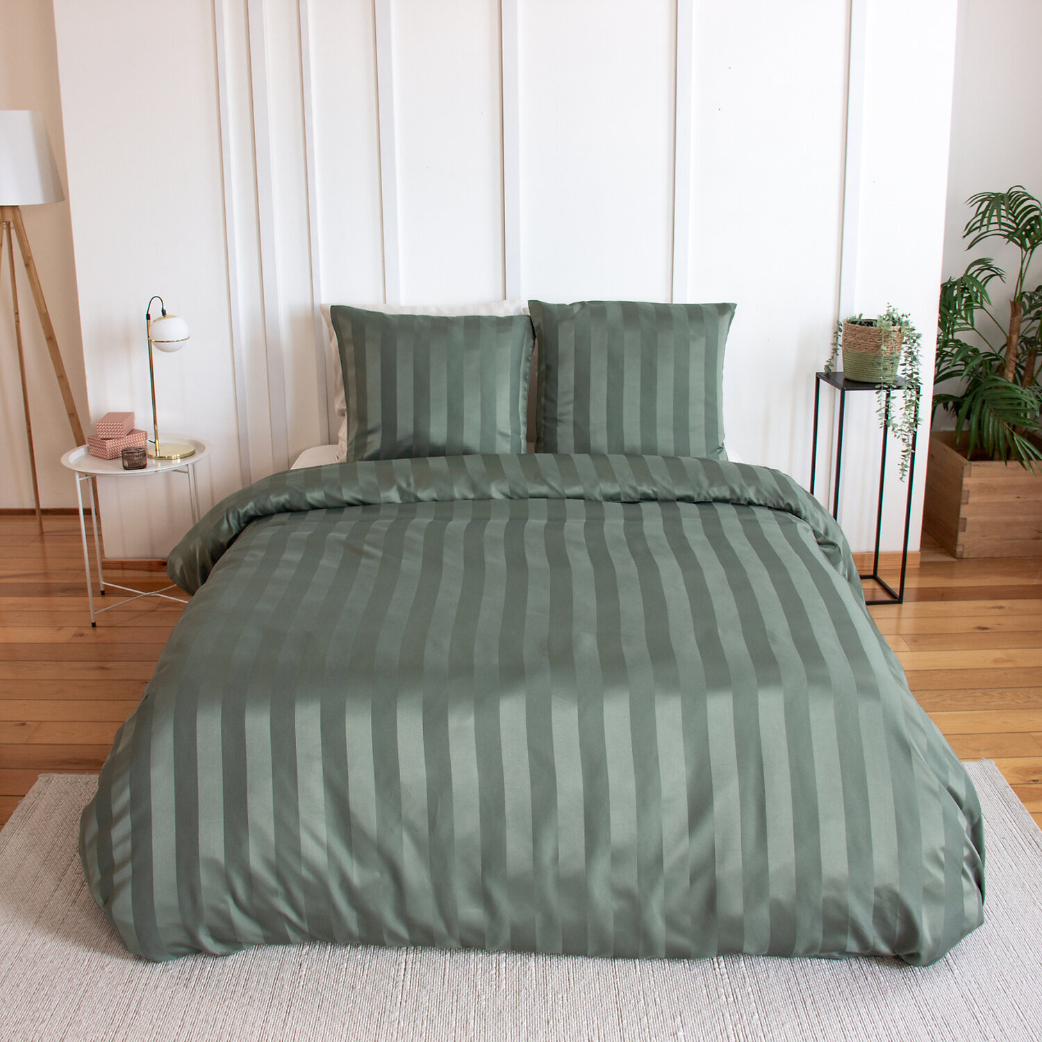 Parure housse de couette unie 100% polyester - lichen