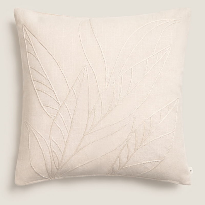Funda de cojín algodón hojas bordadas Drejasa color gris piedra 100% Algodón
