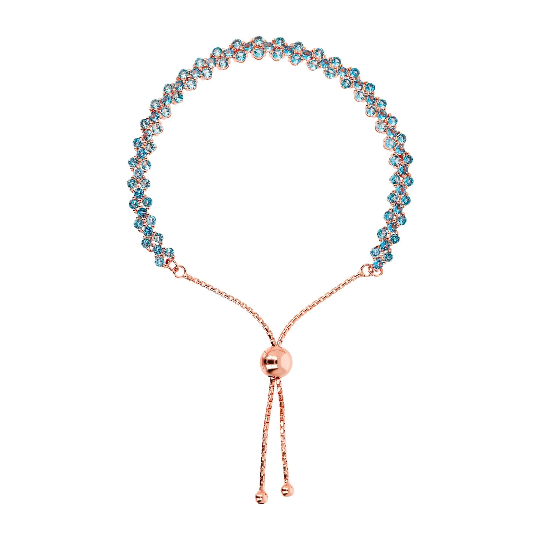 Bracciale Tennis Regolabile Doppio con Cubic Zirconia Azzurre
