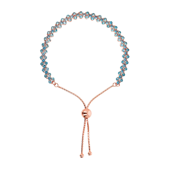 Bracciale Tennis Regolabile Doppio con Cubic Zirconia Azzurre