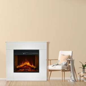 Michelangelo - Camino Elettrico da Terra con Effetto Fiamma 96x90x35 cm In Legno Bianco