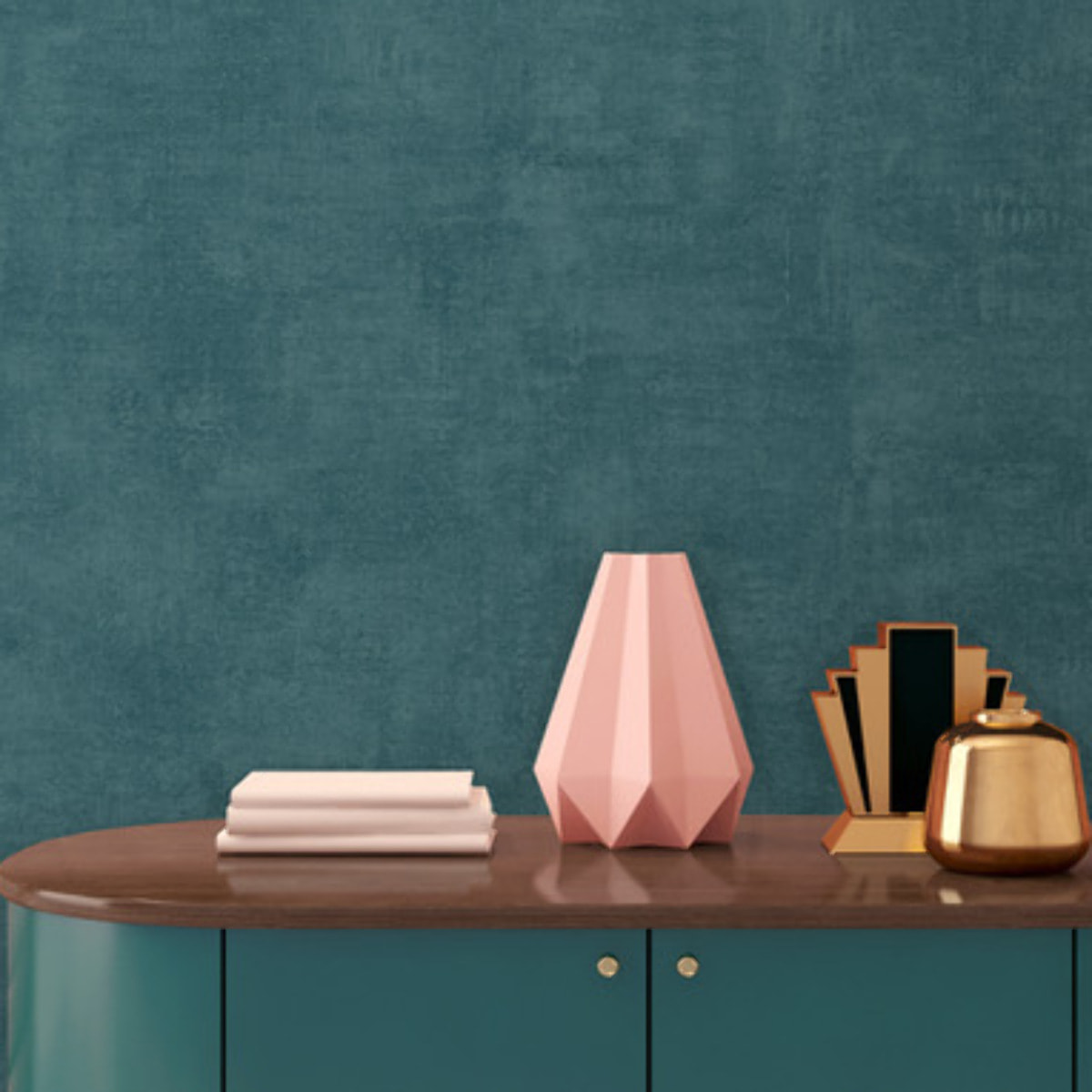 Papier peint uni effet toile lin bleu canard