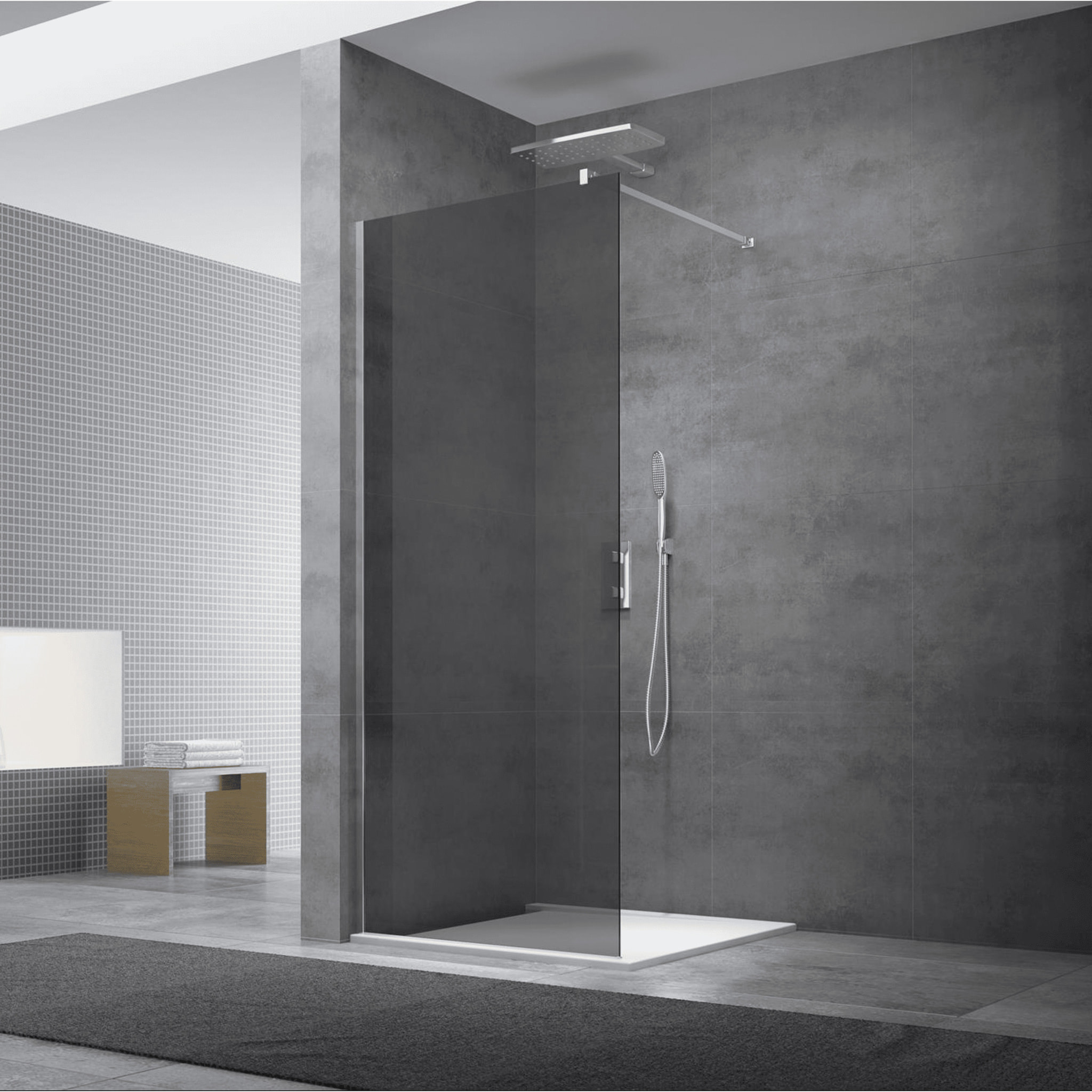 Paroi de douche à l'italienne 107x200cm Walk-in, verre fumé (WI110KS)