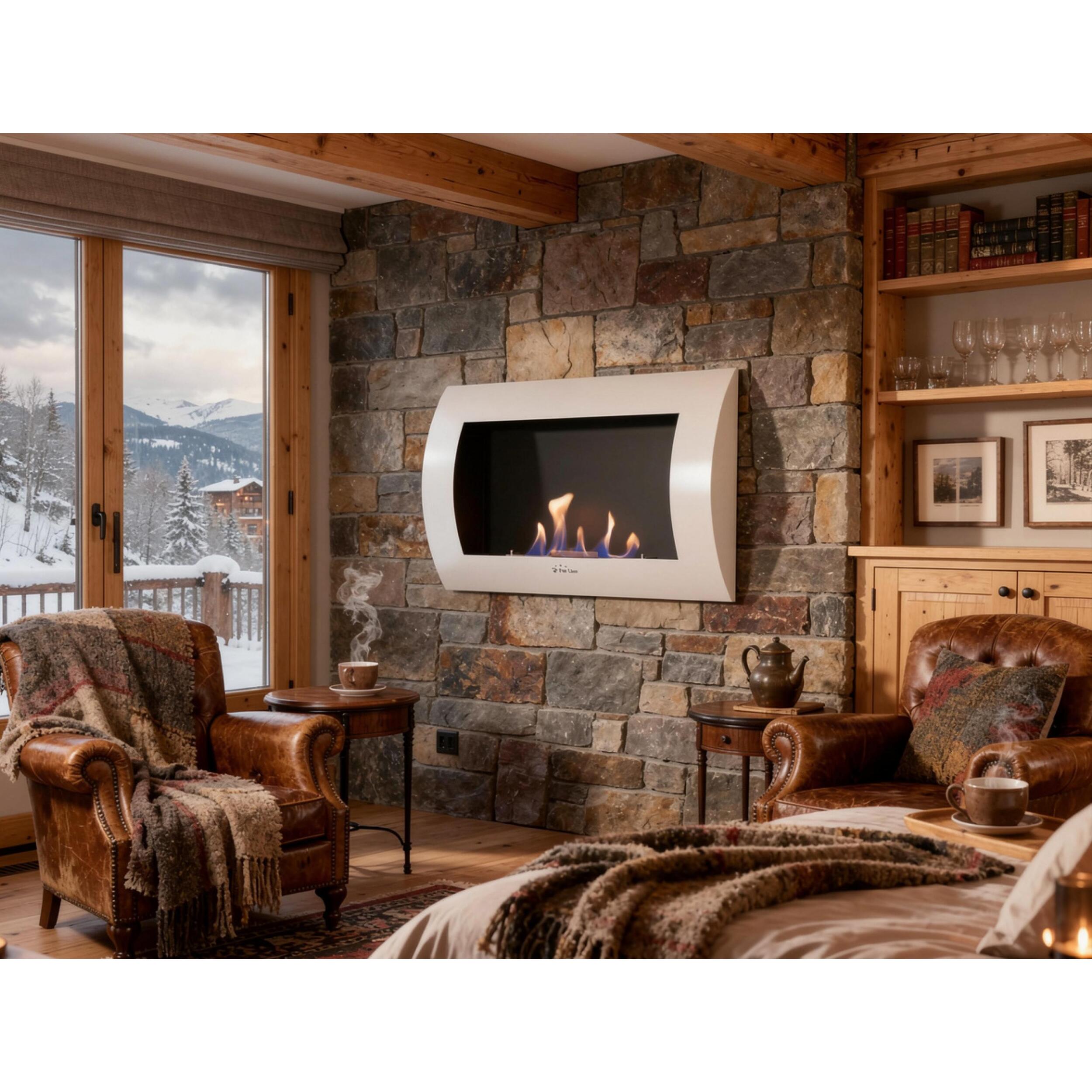 Chimenea de Etanol mural con panel frontal curvado INOX-CLASIC W PURLINE 1500 W