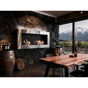 Chimenea de etanol mural de gran anchura en acero y doble llama NISA PURLINE