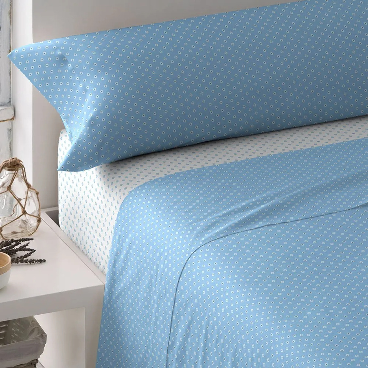 Set di lenzuola in cotone 100% verso reversibile blu indigo