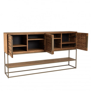 ALIDA - Buffet en bois de teck recyclé 4 portes en tissage de bambou