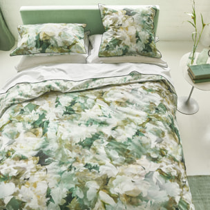 Housse de couette imprimée en percale de coton, FLEURS DE JOUR CELADON, Vert