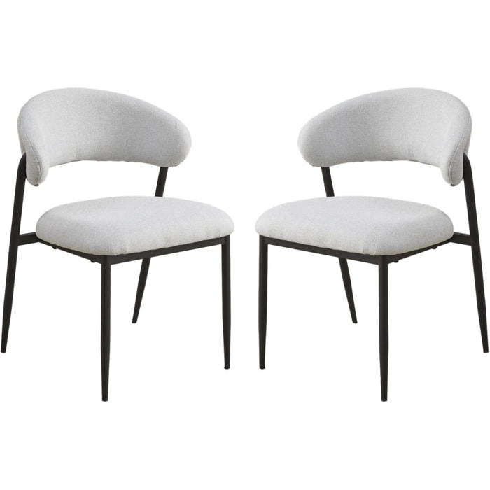 Lot de 2 chaises de salle à manger en tissu et métal "Edena" - Gris clair