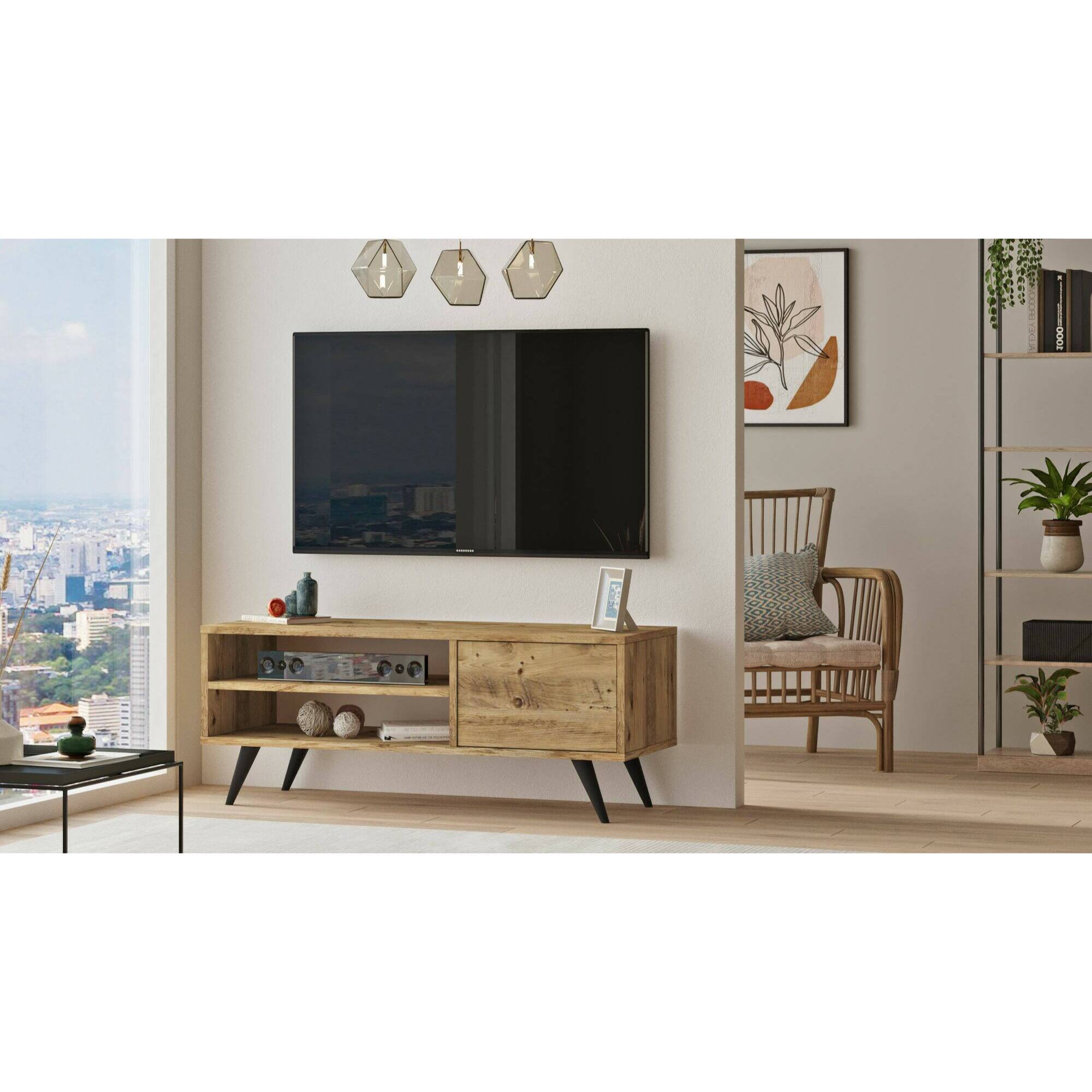 Mobile porta TV Dpavar, Credenza da soggiorno, Armadio basso per TV, Base parete attrezzata, 110x40h44 cm, Quercia