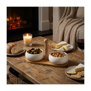 Tapas - Set de 2 coupelles apéritives en céramique avec plateau en bambou