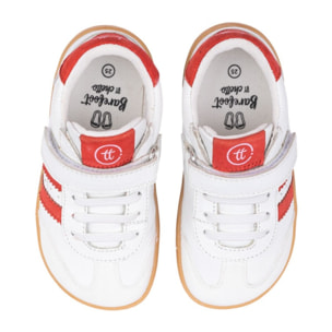 DEPORTIVA BAREFOOT CHETTO PIEL CON DOBLE FRANJA ANIMAL BLANCO - ROJO