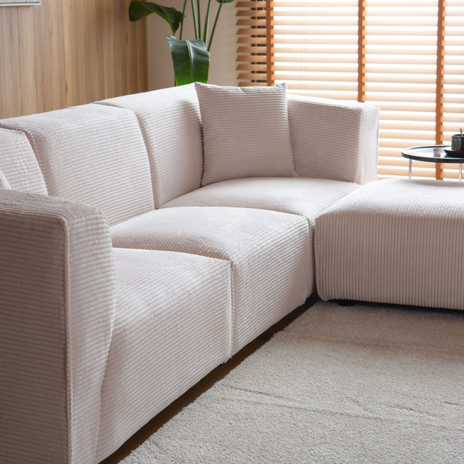 ROME Canapé 3 places + 1 pouf modulable velours côtelé beige