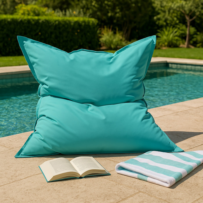 Pouf rectangulaire d'extérieur XXL 180x140cm turquoise THIES