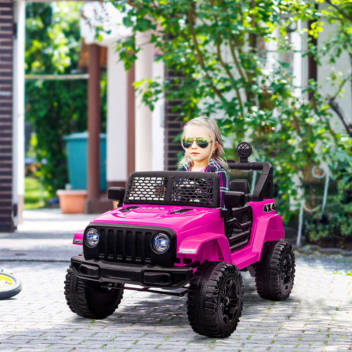 Coche Eléctrico para Niños 12V, Vehículo Todoterreno de Batería con 2 Motores, Control Remoto 2,4G, Velocidad hasta 5 km/h, Sistema de Suspensión, Faros, para Niños de +3 Años, Rosa