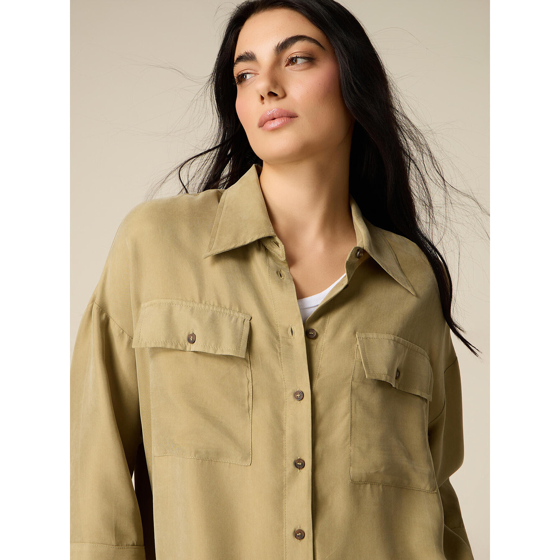Oltre - Camicia oversize in cupro e viscosa - Verde militare