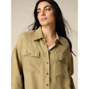Oltre - Camicia oversize in cupro e viscosa - Verde militare