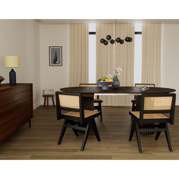 Freya - table à manger ronde extensible - effet bois foncé - 4 à 8 personnes - Bois