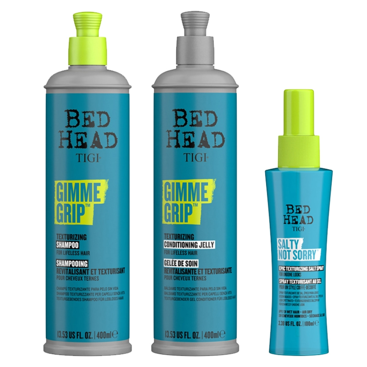 TIGI Kit Bed Head Gimme Grip Shampoo 400ml + Conditioner 400ml + Salty Not Sorry 100ml