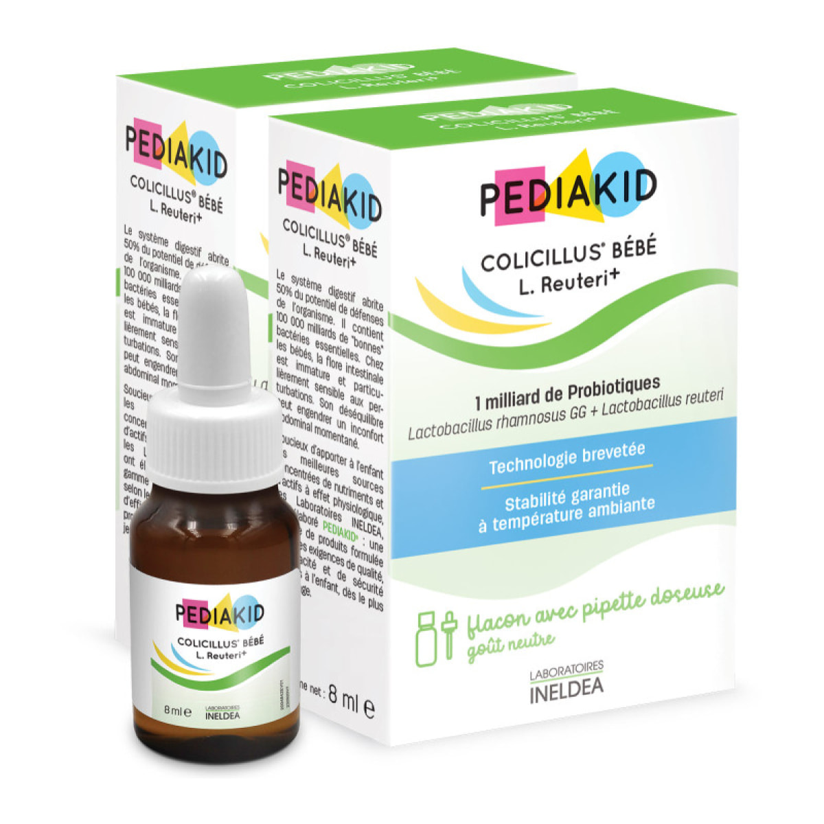 PEDIAKID - Colicillus Bébé - Suspension Huileuse à base de Lactobacillus Rhamnosus GG - Teneur Garantie 1 Milliard par Prise - Réduit les Contractions Abdominales - Goût Neutre - Lot de 2