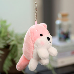 Peluche appeso extra soffice. Design Shiba Inu rosa. 18 cm.