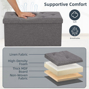 Nemora 75 - Cassapanca Ottomana 76x38x38 cm Pouf Contenitore Poggiapiedi in Tessuto Grigio