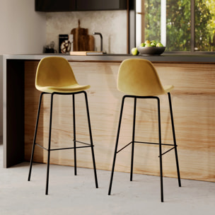 Lot de 2 chaises de bar en velours jaune 75 cm - Henrik