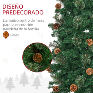 Árbol de Navidad Artificial 225 cm Árbol de Navideño de 706 Ramas Árbol de Navidad Estrecho Forma de Lápiz con 56 Piñas Base Plegable cm Verde