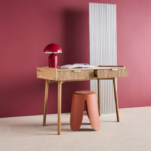 Bureau décor bois de manguier rainuré 2 tiroirs CELIAN