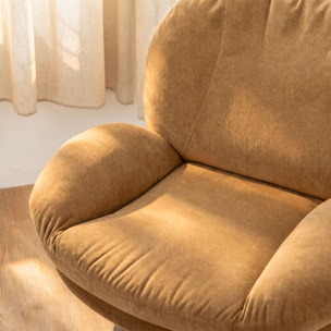 Fauteuil pivotant en tissu effet velours jaune moutarde - Ricci